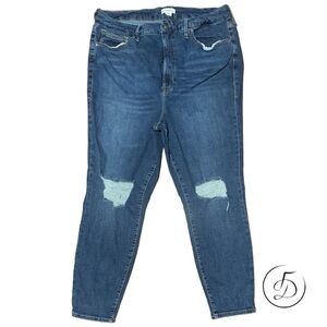 Good American Distressed Cropped Skinny Jeans Size 20 with Holes Med Blue Crop